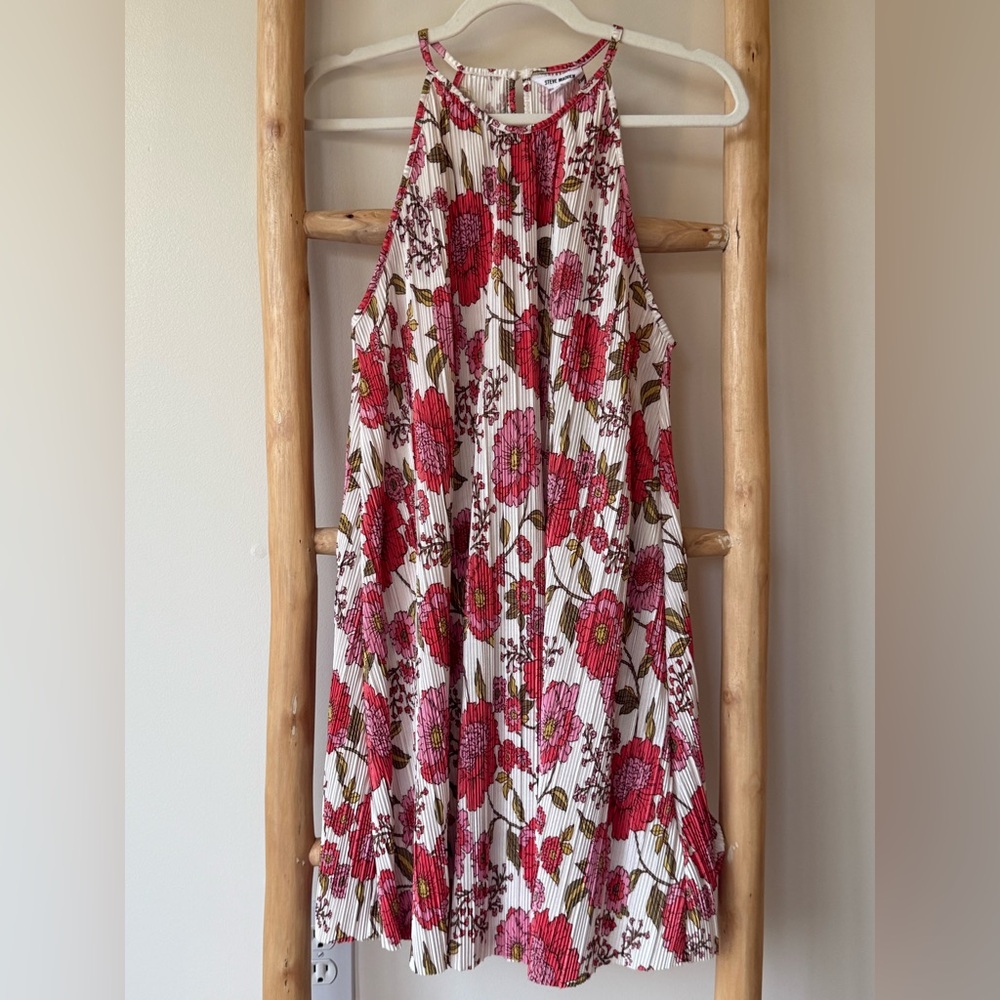 Steve Madden Ada Floral Flowy Mini Summer A-Line Halter Dress in Vintage Rose M
